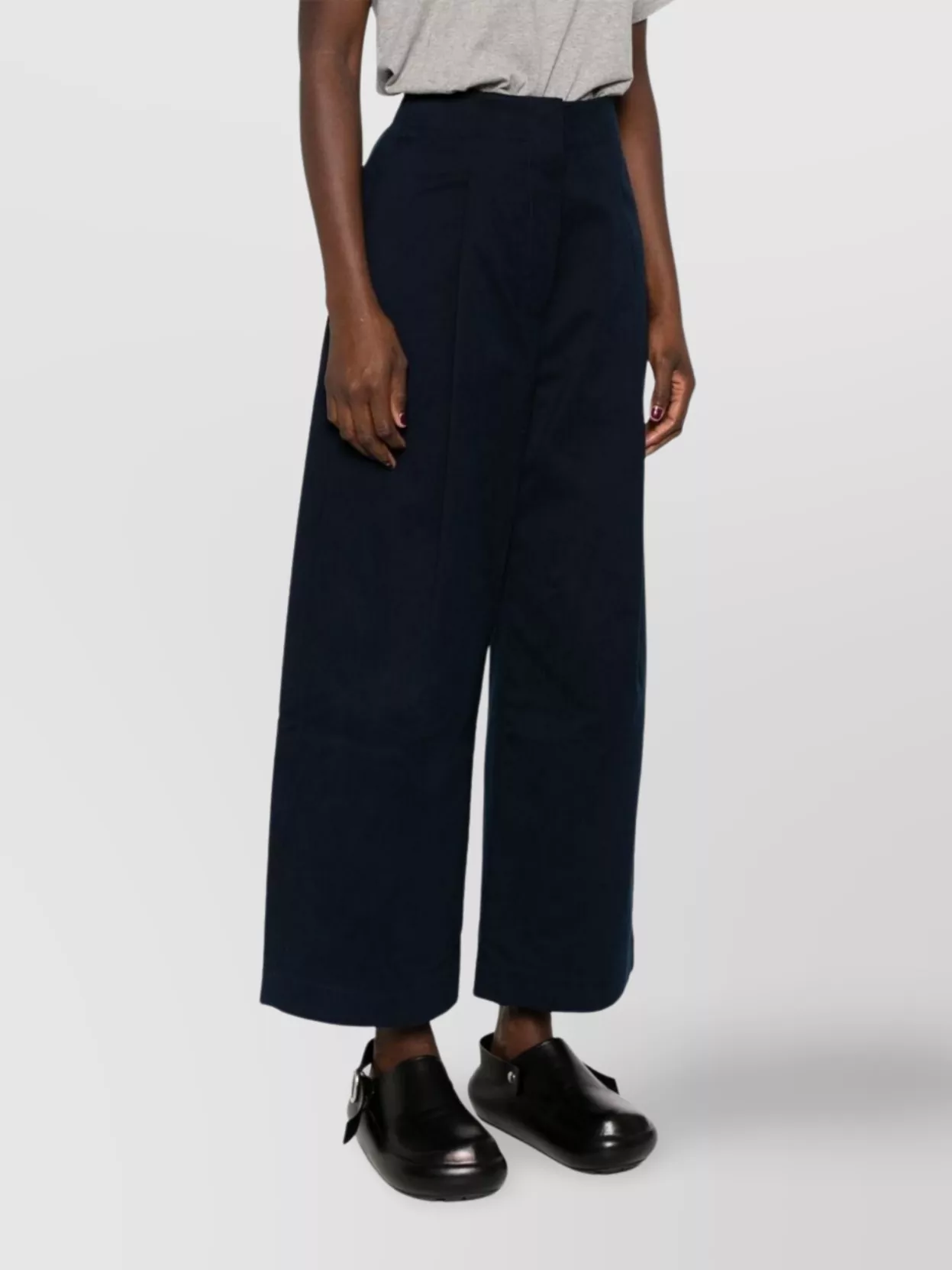 Studio Nicholson High-waisted Wide-leg Cotton Trousers In Black