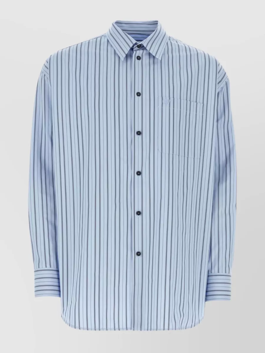Shop Off-white Embroidered Striped Poplin Oversize Shirt In Blue