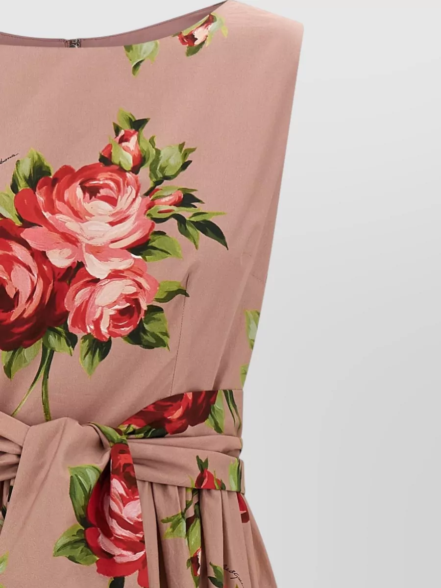 Dolce&Gabbana Silk Floral-Print Sweetheart-Neckline Long-Sleeve Midi Dress