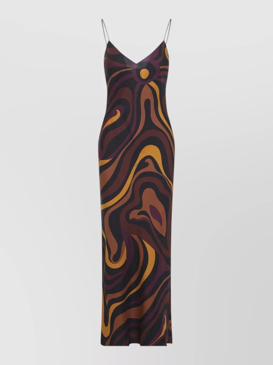 Pucci Silk Printed Long Dress With Removable Shoulder Cape