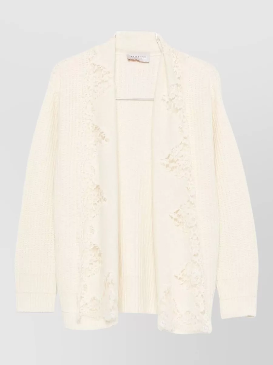 Ermanno Firenze ribbed knit lace trim cardigan