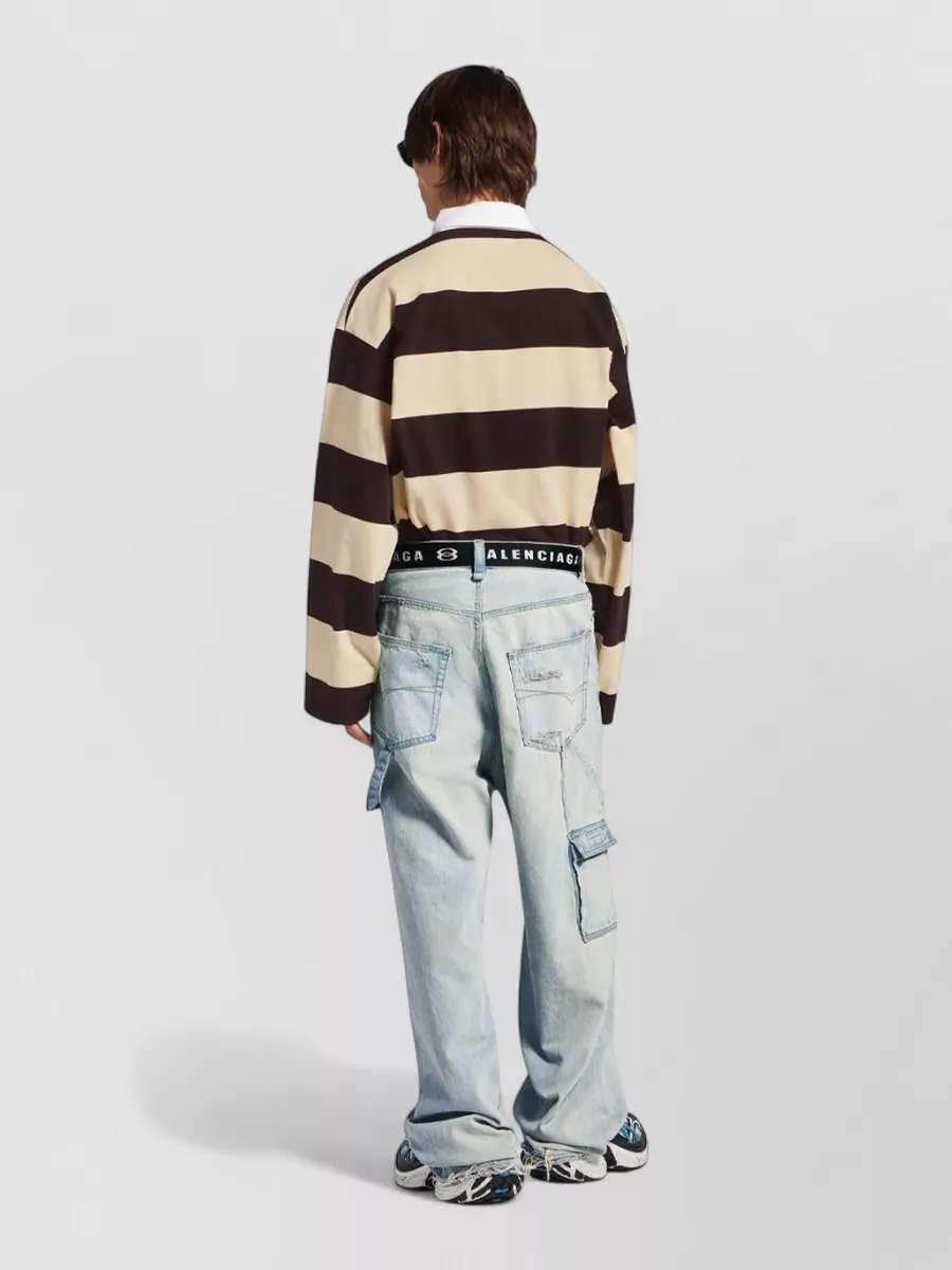 Balenciaga Striped Relaxed-Fit Long-Sleeve Polo Shirt