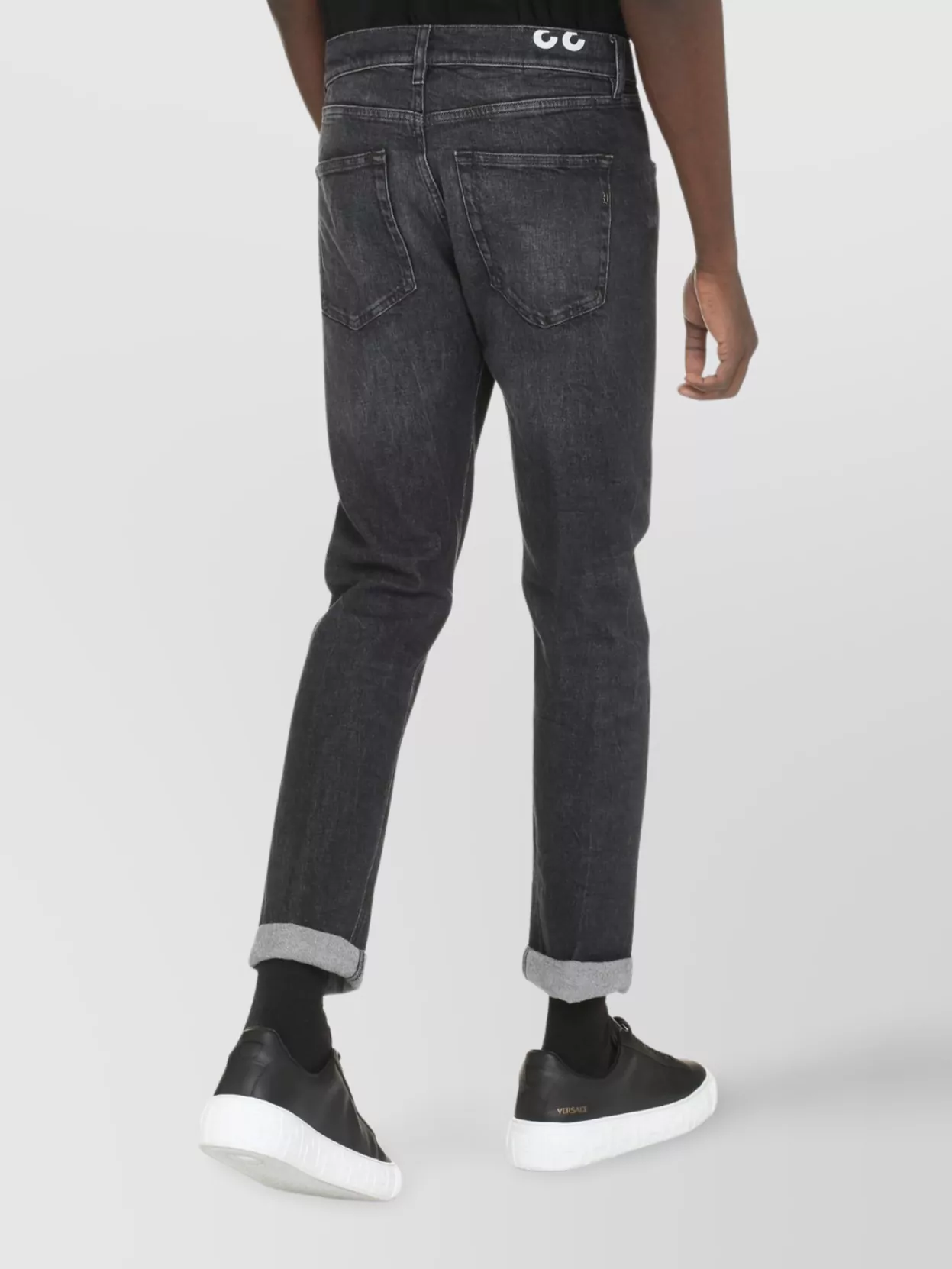 Dondup Stretch Cotton Jeans Roll-up Cuffs In Black