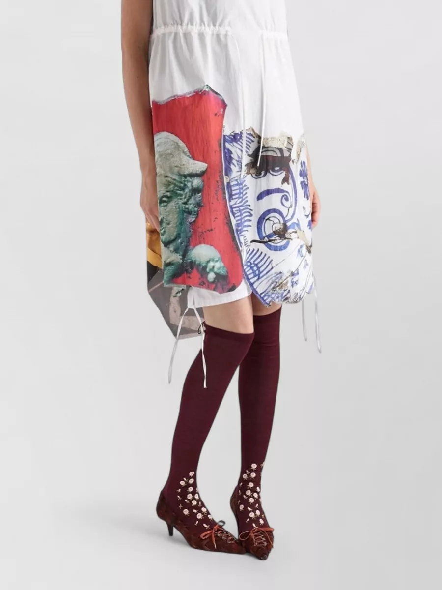 Prada Printed Sleeveless Asymmetric Mini Dress