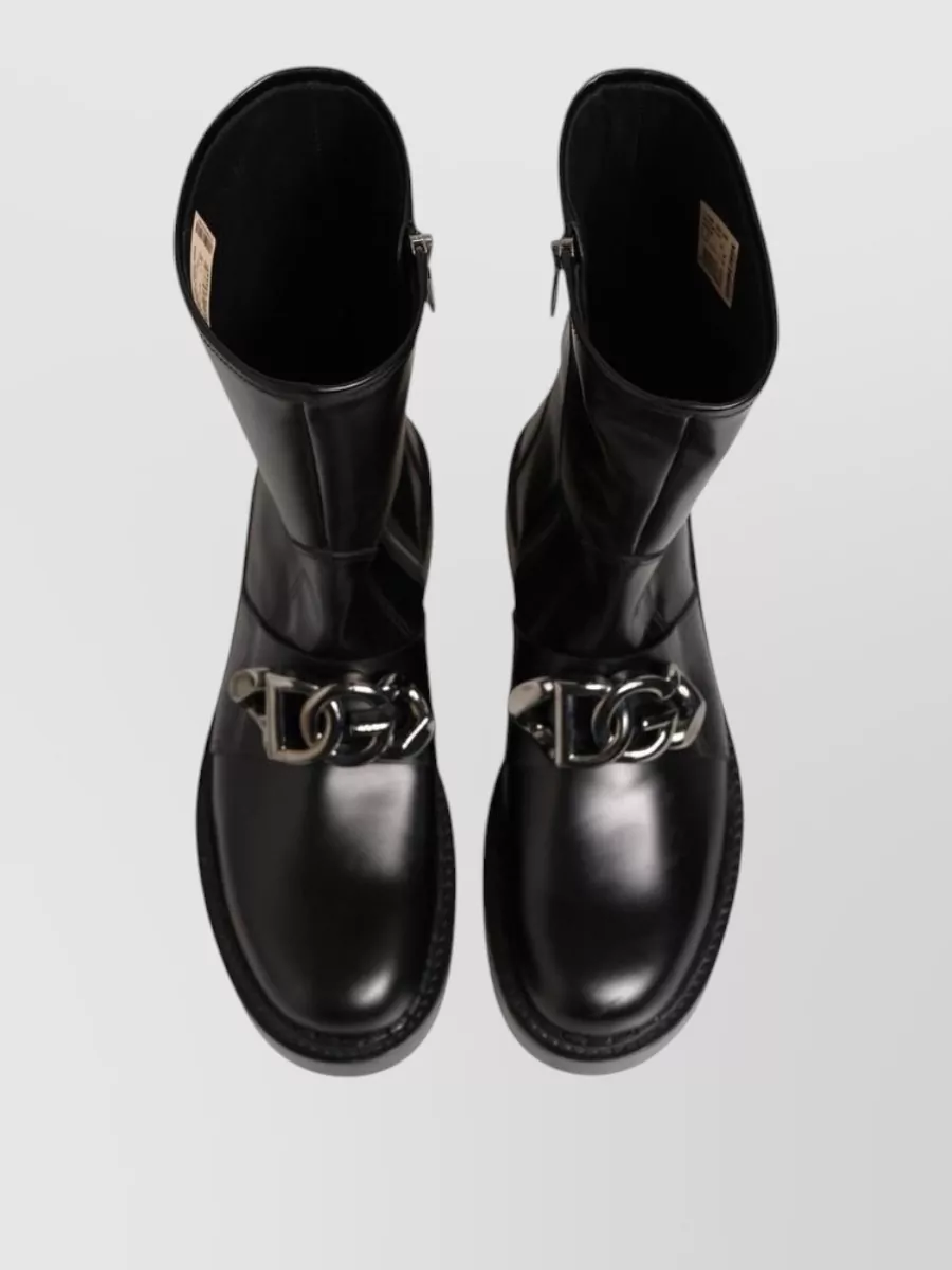 Dolce&Gabbana Leather Mid Calf Biker Boots