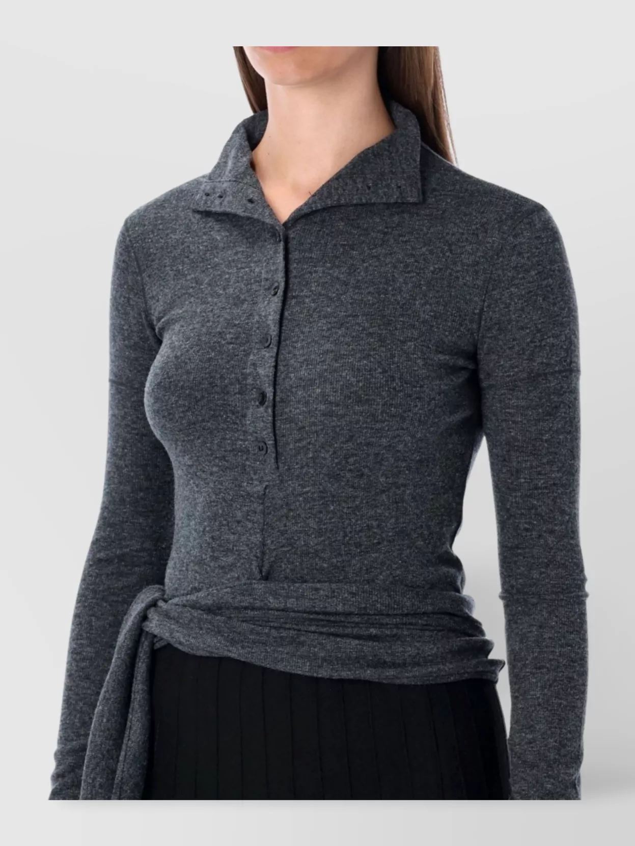 Low Classic Long Sleeve Wrap T-shirt With Ribbed Texture In Gray
