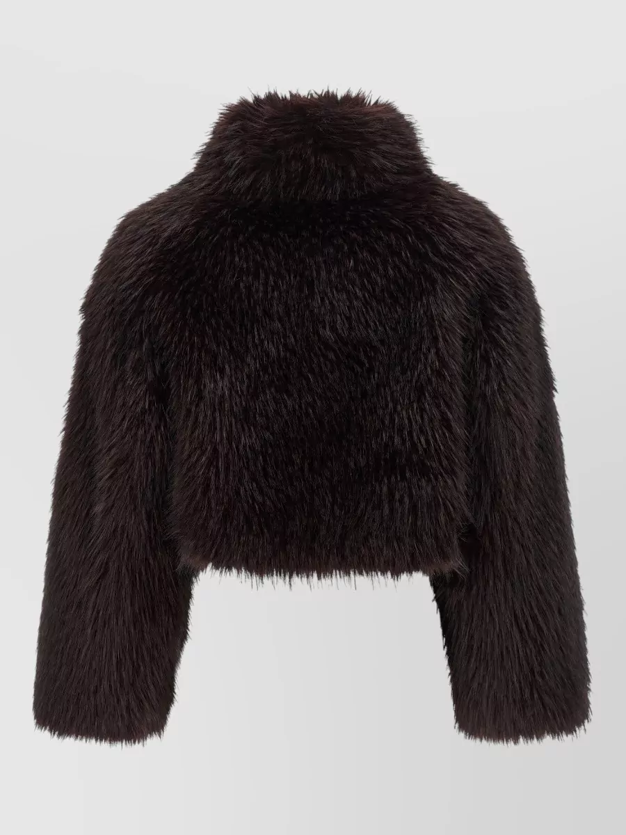 Pinko Faux Fur Cropped High Neck Coat