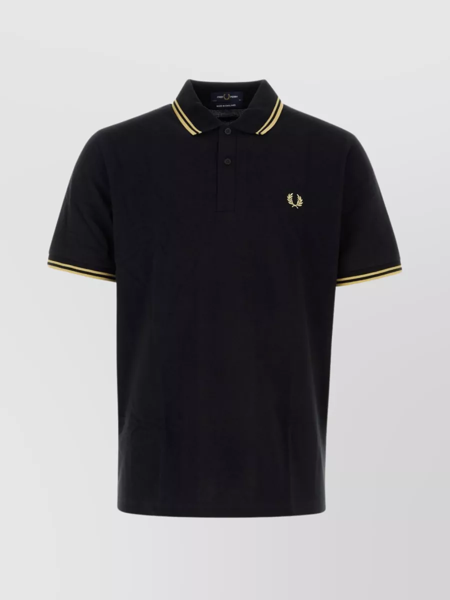 Shop Fred Perry Striped Trim Polo Shirt With Short Sleeves In Black
