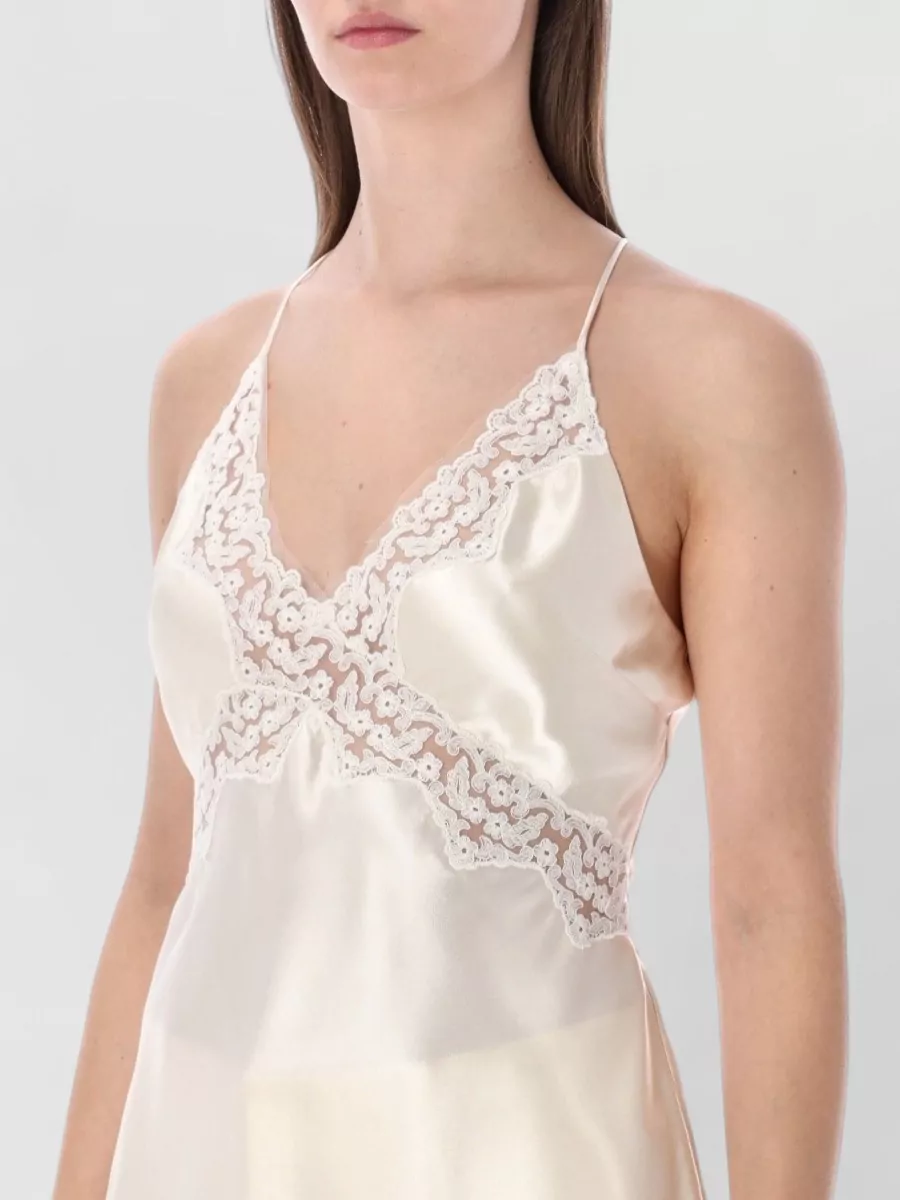Alberta Ferretti Satin Top Cross Back Lace Straps