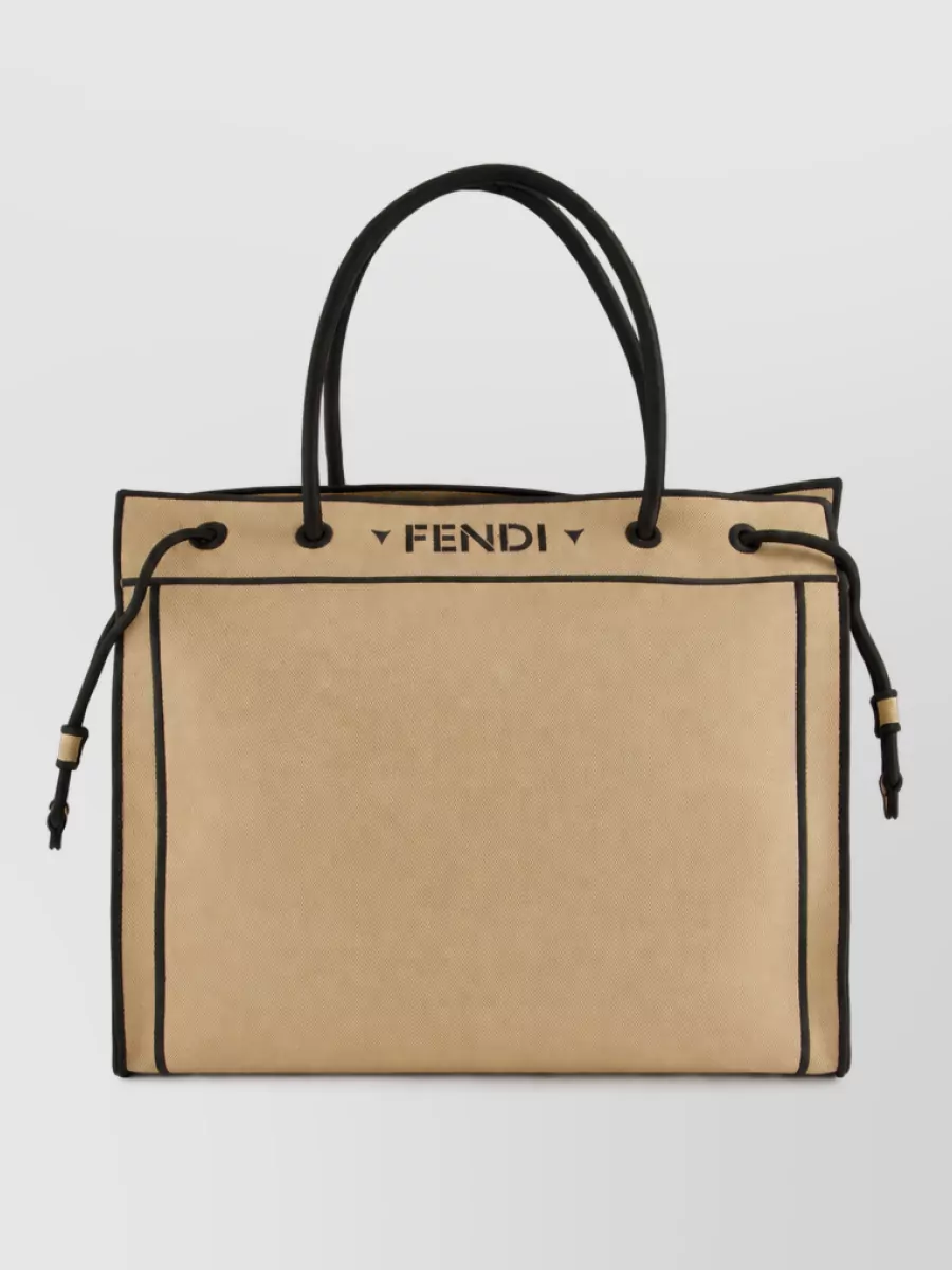 Fendi na large embroidered canvas tote bag