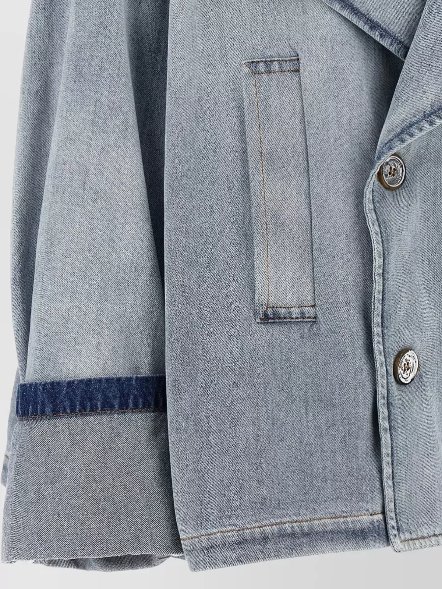 Mm6 Maison Margiela Denim Paneled Double-Breasted Cropped Jacket