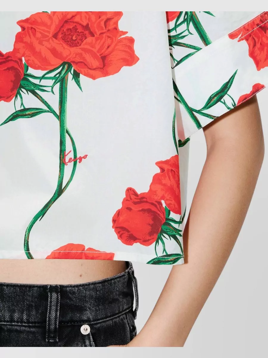 Kenzo Cotton Poplin Short-Sleeve Mandarin-Collar Shirt