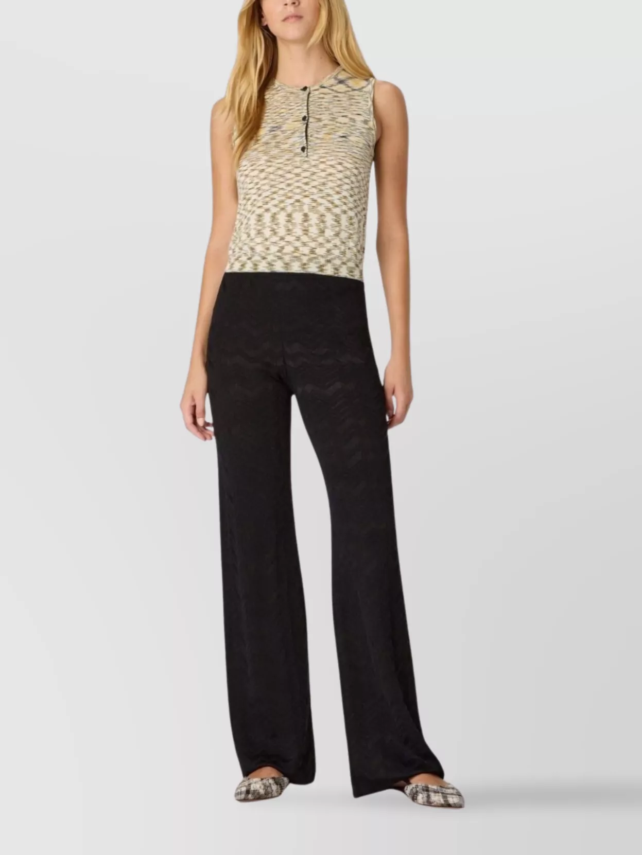 Missoni Straight Long Pants In Chevron Pattern In Black