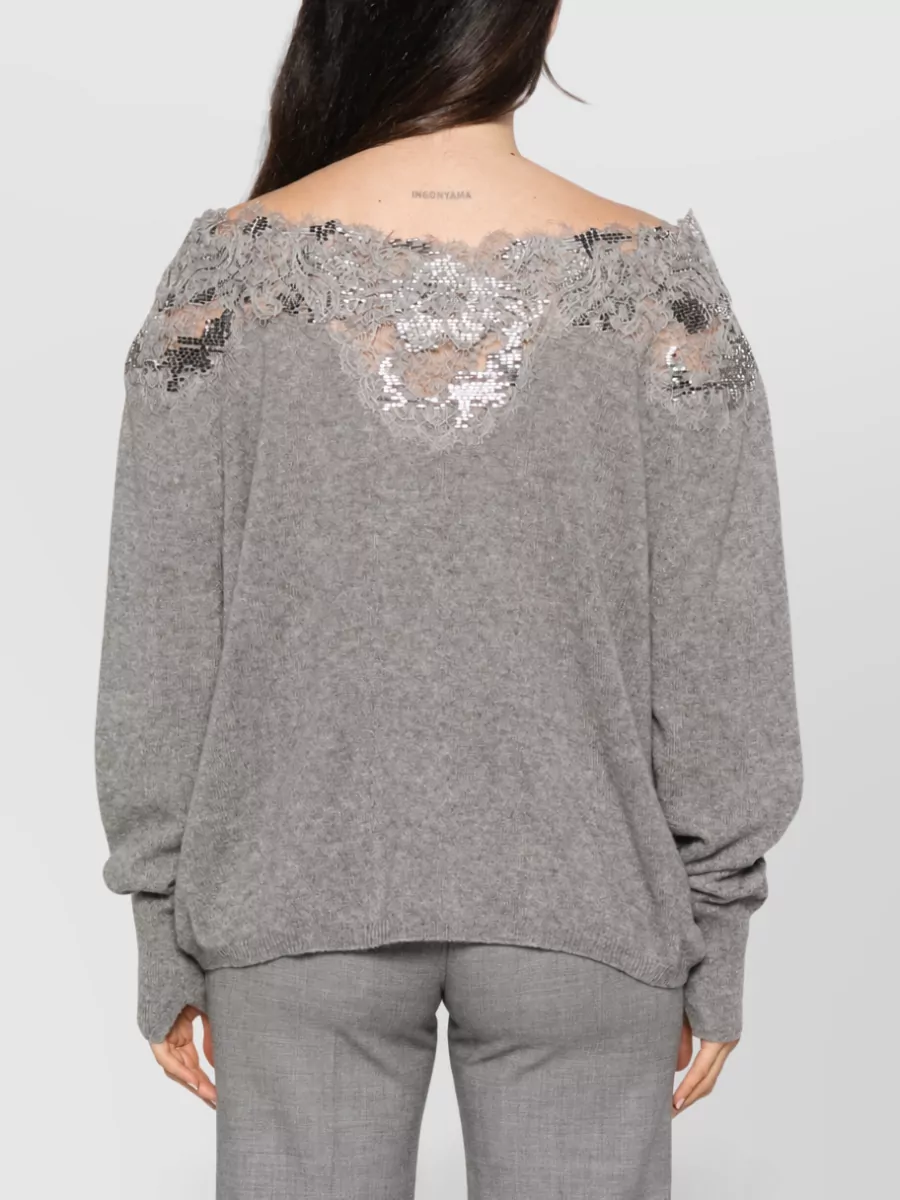 Ermanno Scervino Cashmere Off-The-Shoulder Long-Sleeve Sweatshirt