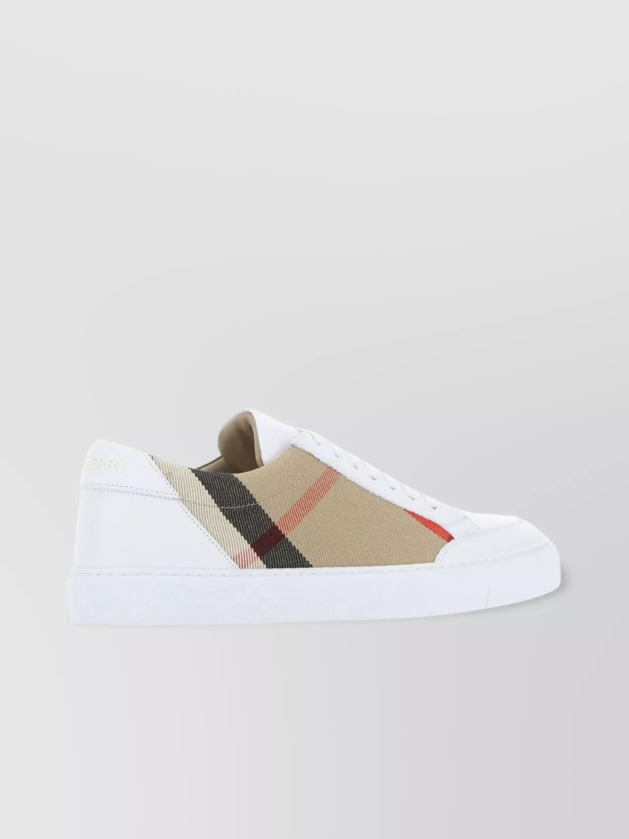 Shop Burberry Leather And Fabric Sneakers With Striped Embroidery