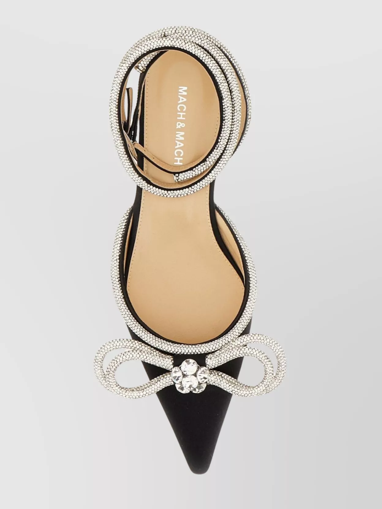 Mach&mach Satin Double Bow Ballerinas Rhinestones In Black