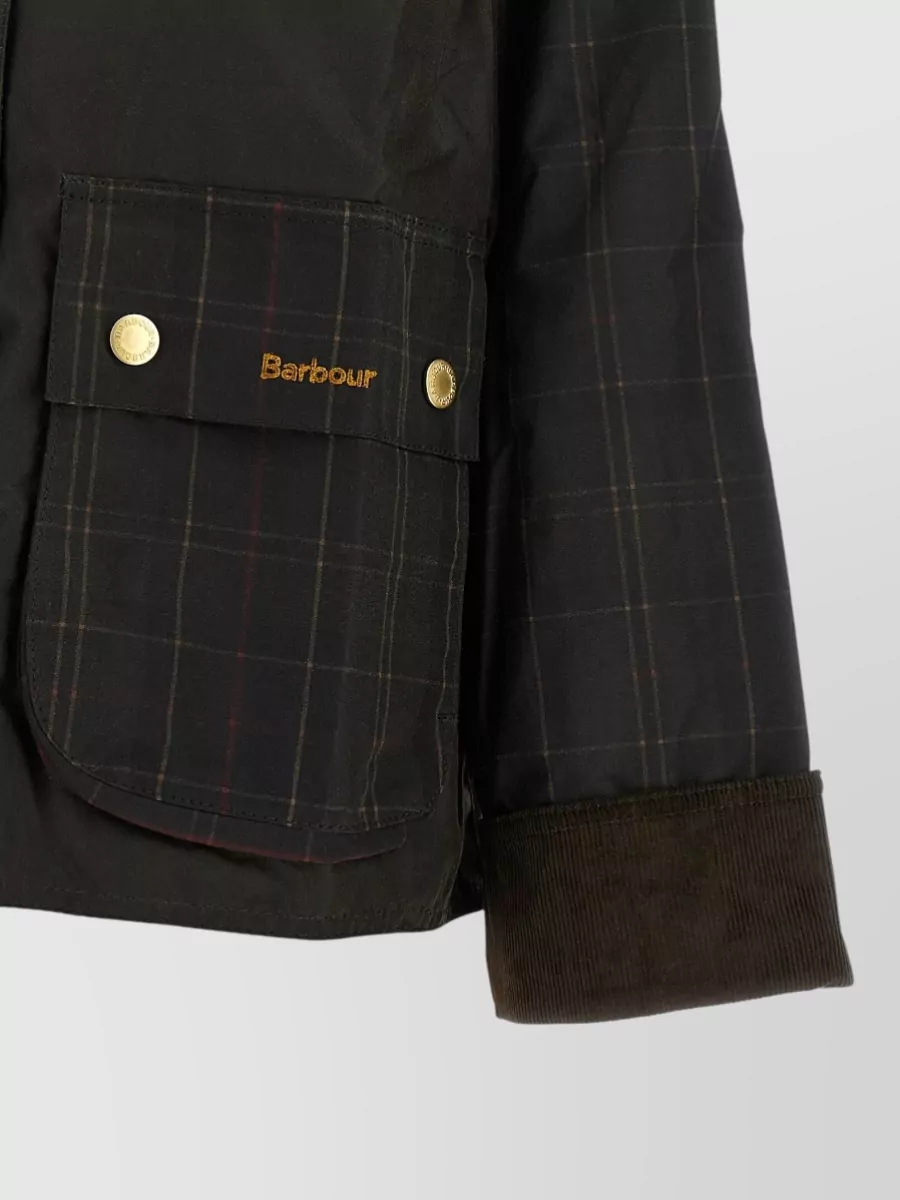 Barbour Waxed Cotton Tartan Cropped Single Breasted Coat