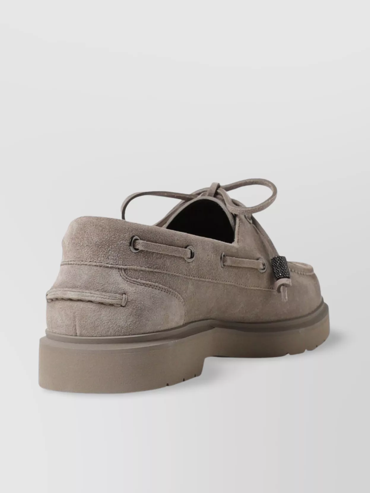 Brunello Cucinelli Suede Lace-up Boat Loafer With Rubber Sole