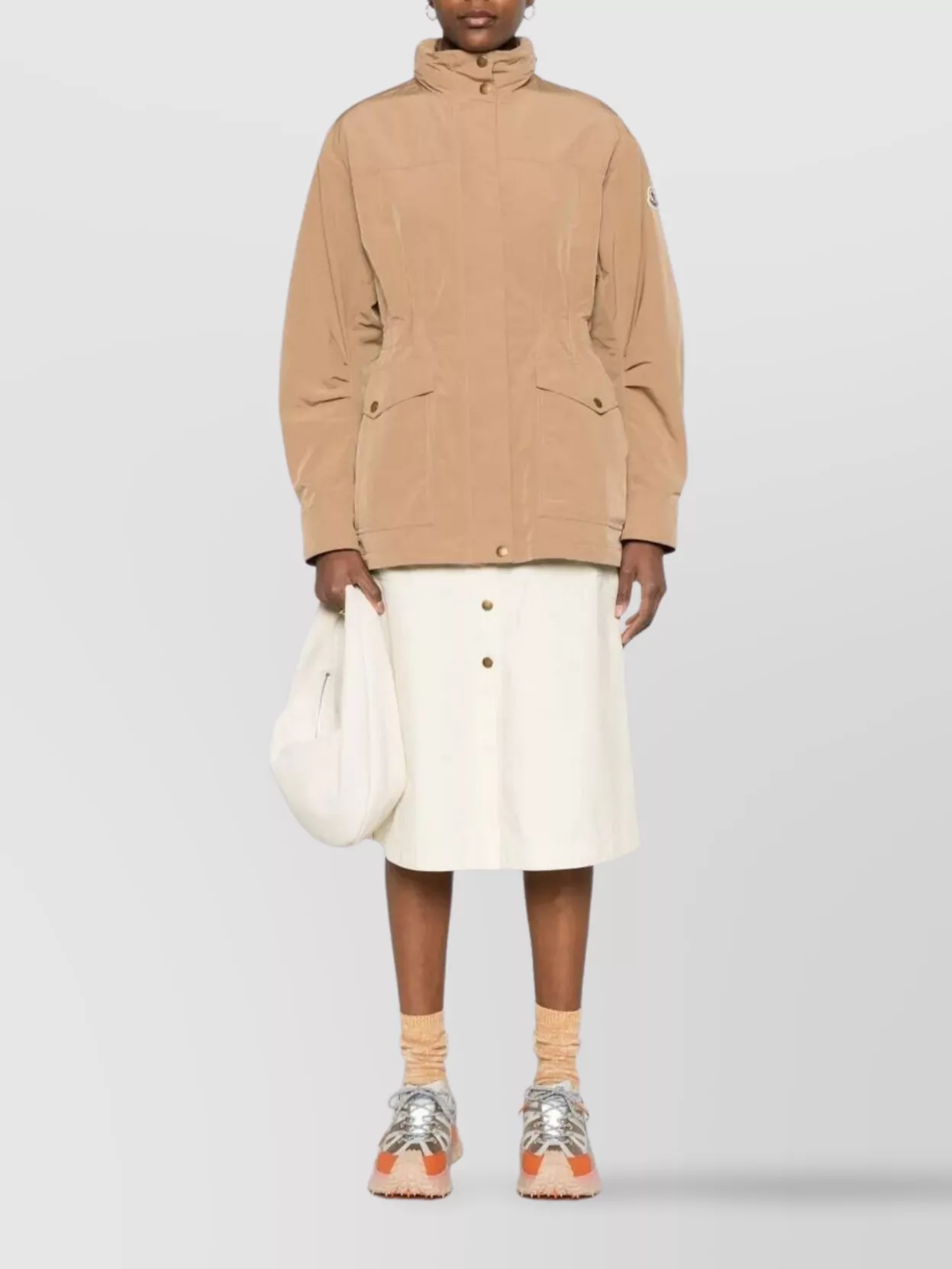 Moncler High Collar Long Sleeve Jacket With Pockets In Gold