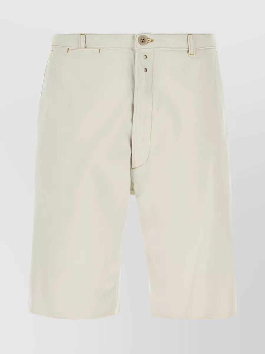 Shop Maison Margiela Frayed Hem Knee-length Denim Shorts In White