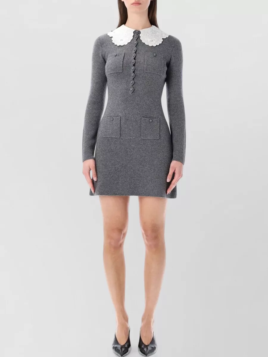 Self-Portrait Cashmere Knit Lace Collar Mini Dress