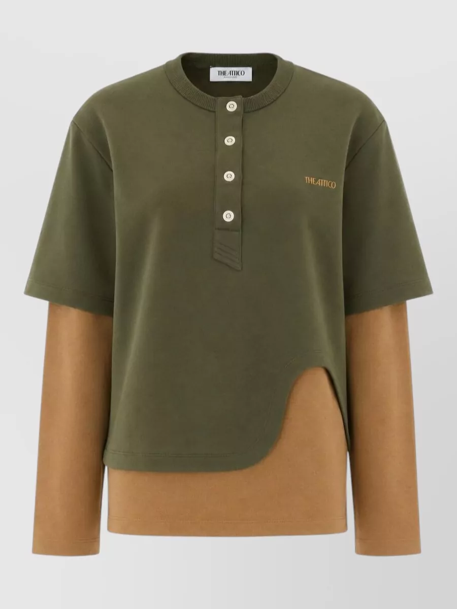 The Attico Cotton Color-Block Crew-Neck Long-Sleeve Knitted Top