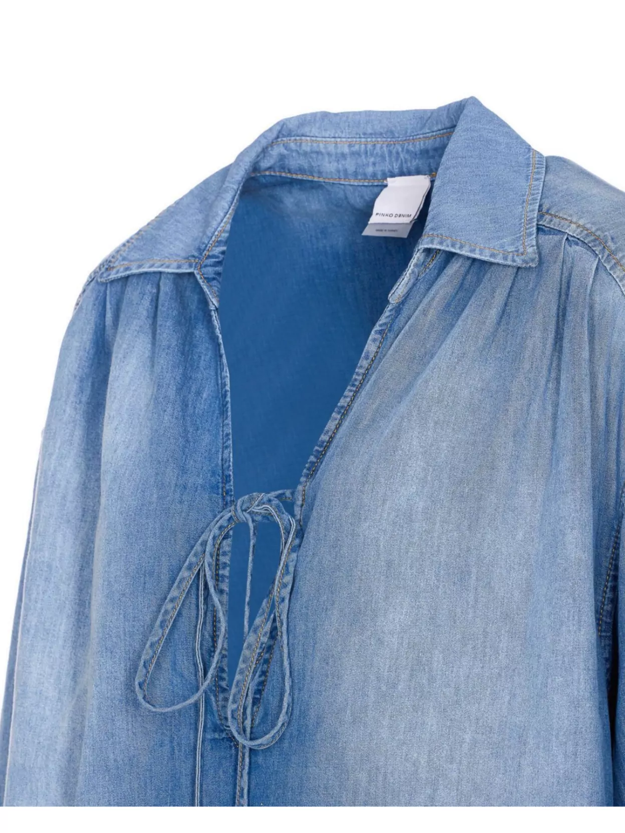 Pinko Blue Blouse With V-neck On The Front And Dropped Shoulders