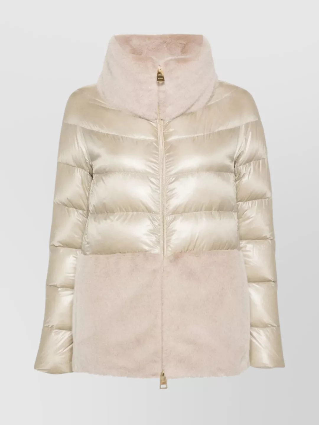 Herno Lightweight Nylon And Fur Cape In Neutral