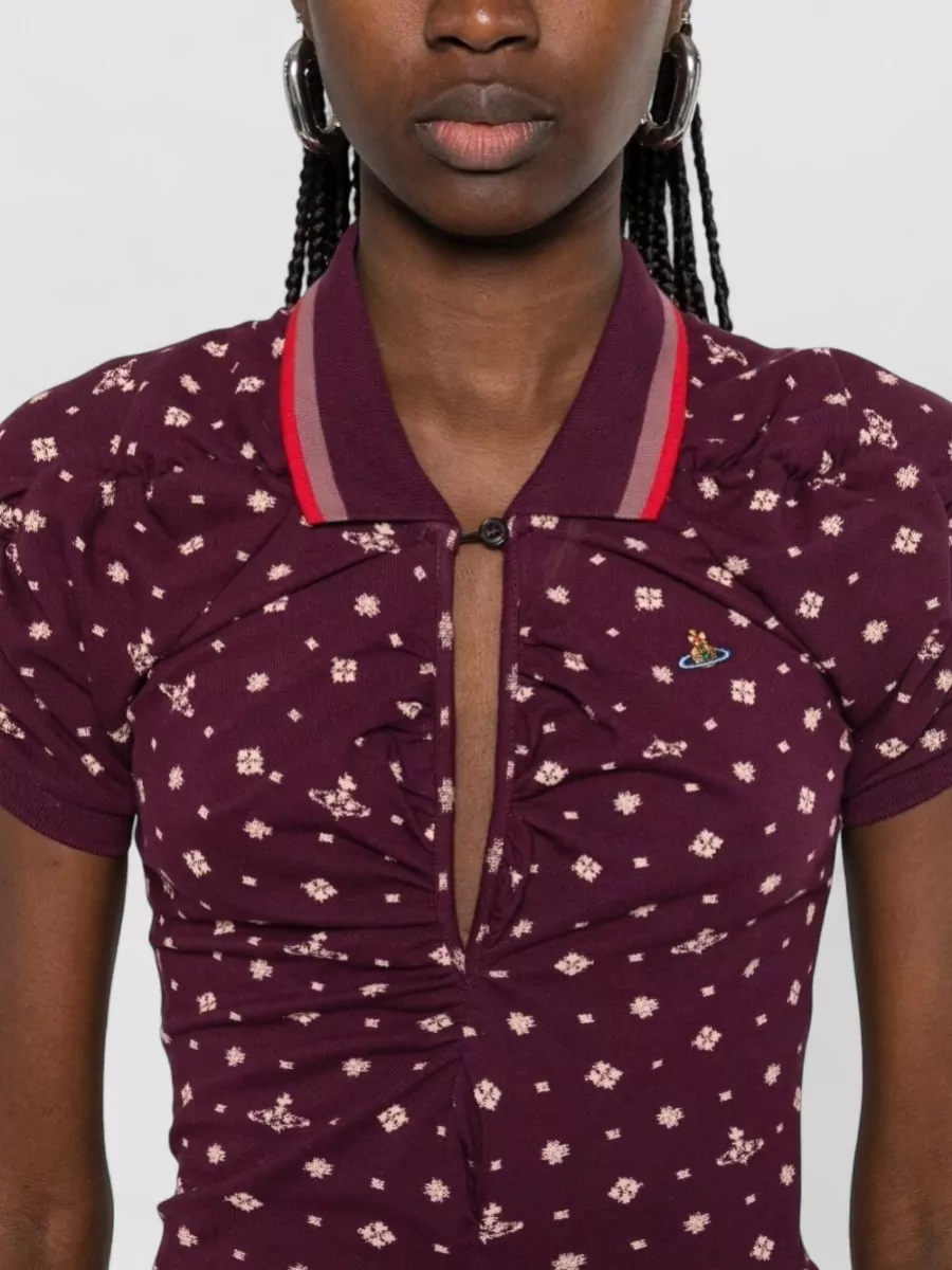 Vivienne Westwood Floral Ruched Dress Asymmetric Hem Short Sleeves