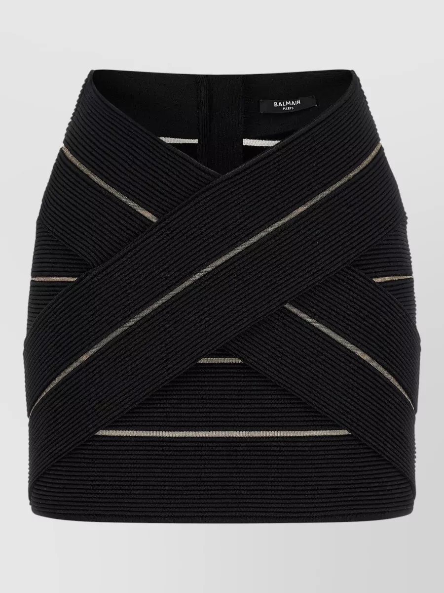 Balmain Mesh panel v-waist mini skirt