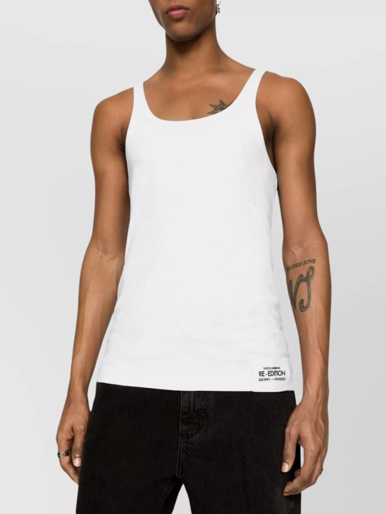 Shop Dolce & Gabbana Ribbed Texture Sleeveless Tank Top In Black