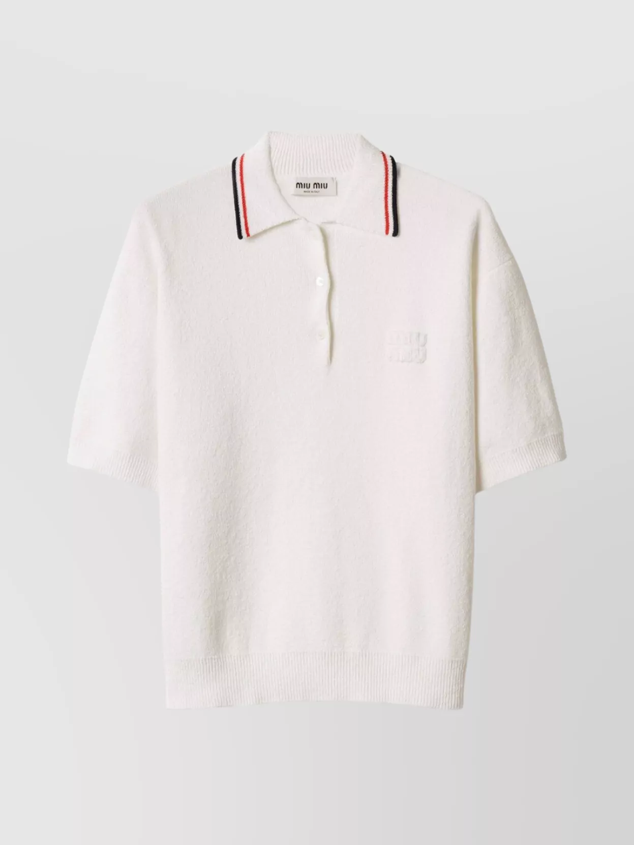 Miu Miu Striped Collar Polo Ribbed Short Sleeves In White