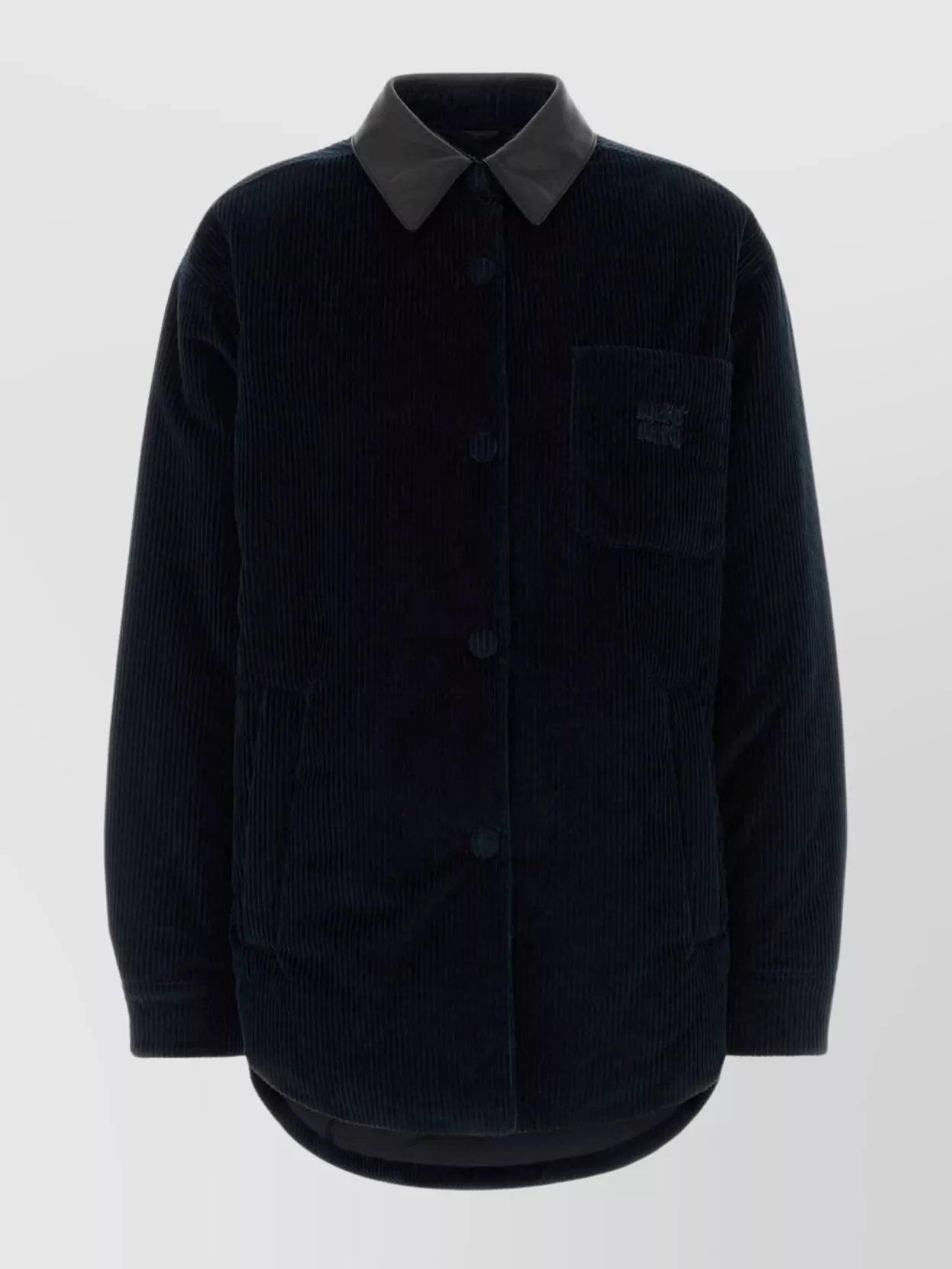 Miu Miu Corduroy Down Jacket Featuring Chest Pocket In Black