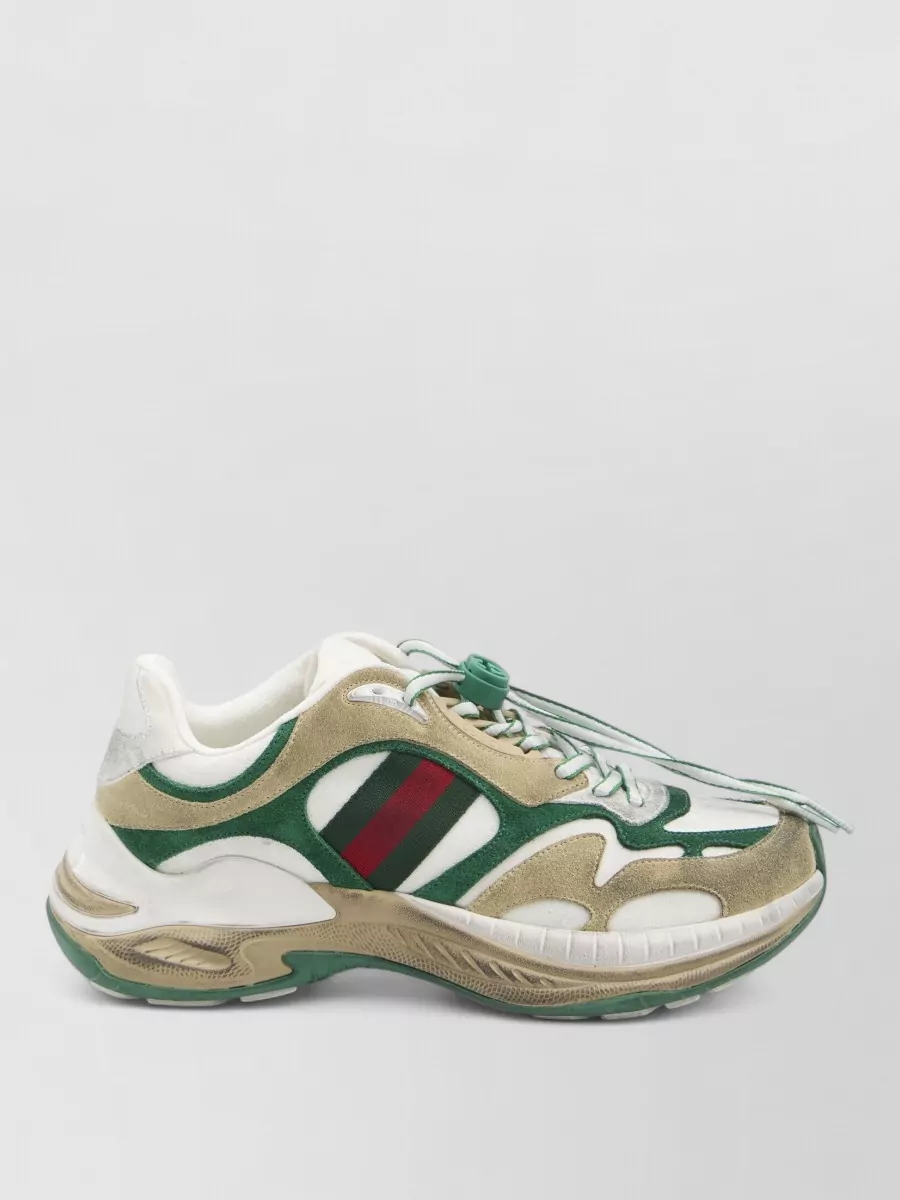 Gucci Drawstring Sneakers Suede Monogram Web Detail