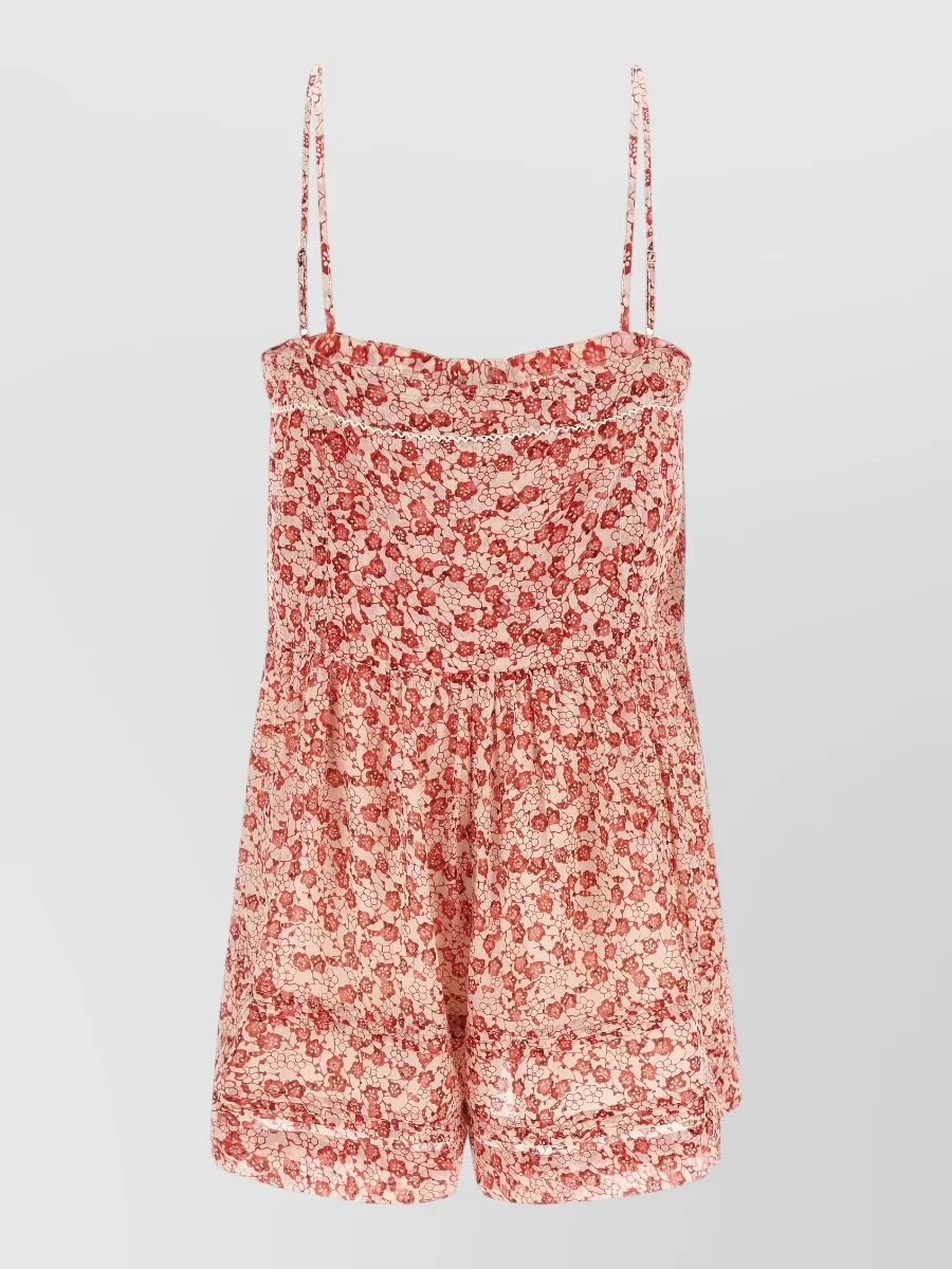 Isabel Marant Etoile Cotton Floral-Print Lace-Trim Mini Jumpsuit