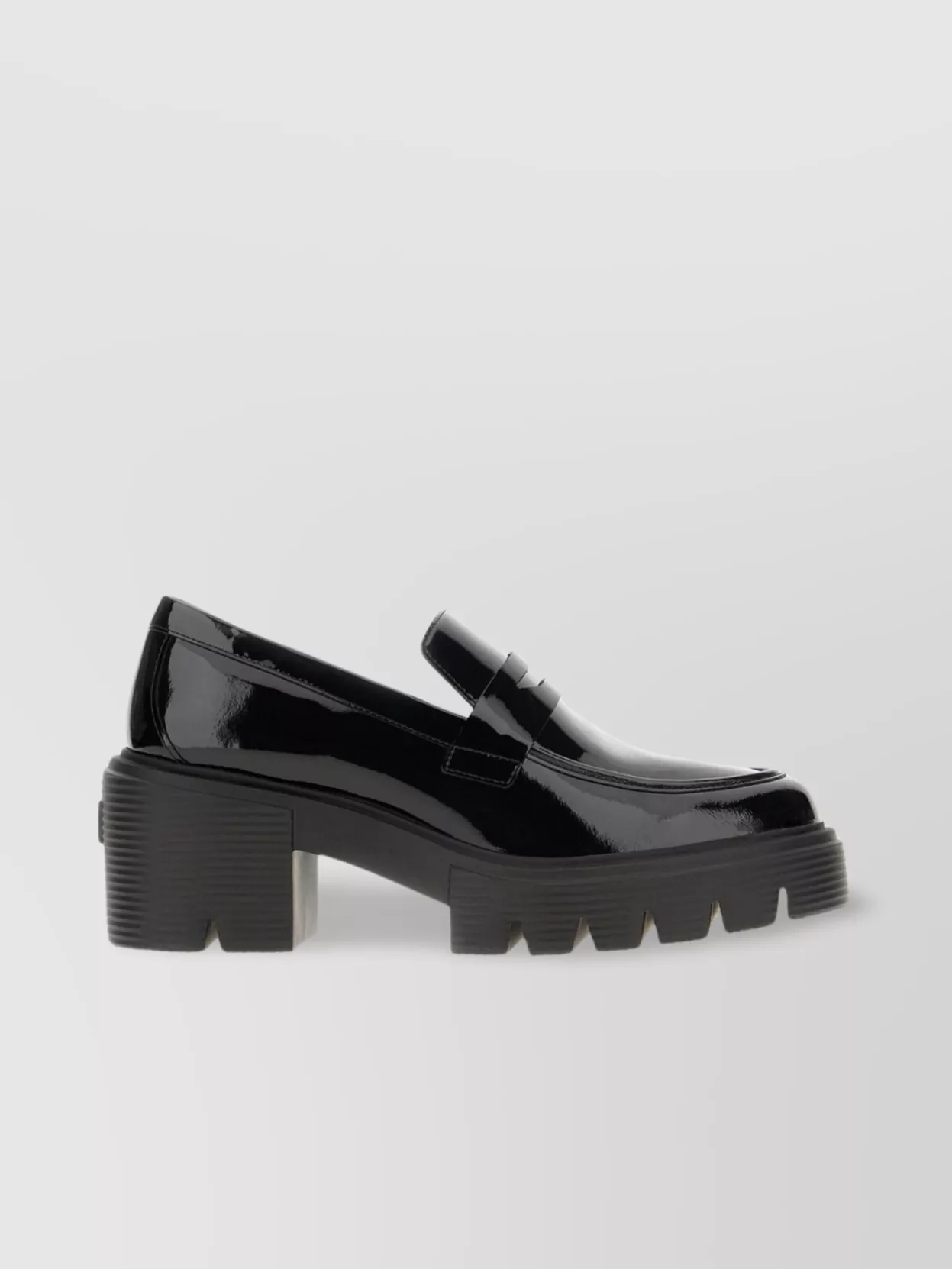 Stuart Weitzman Chunky Heel Platform Loafers In Glossy Patent Leather