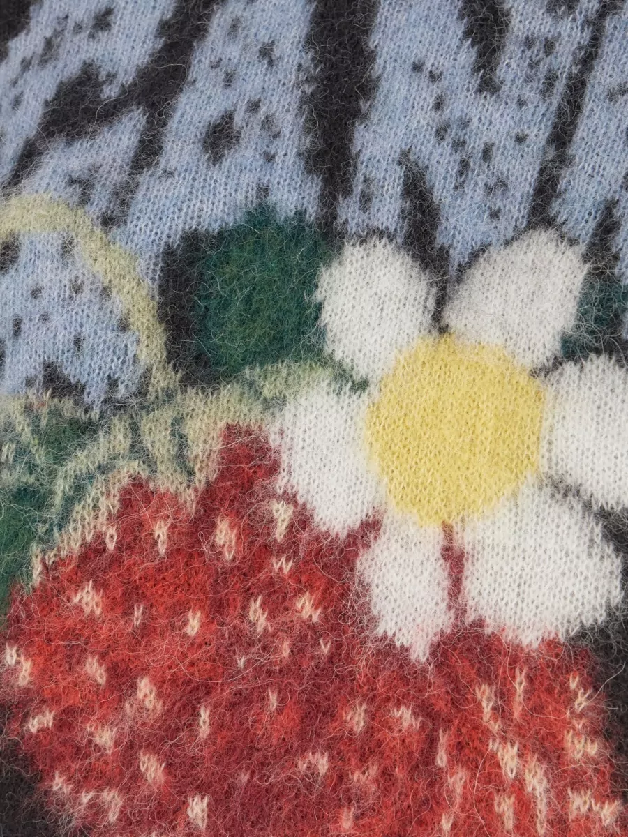 Ganni Alpaca Wool Strawberry Jacquard Short Sleeve Sweater