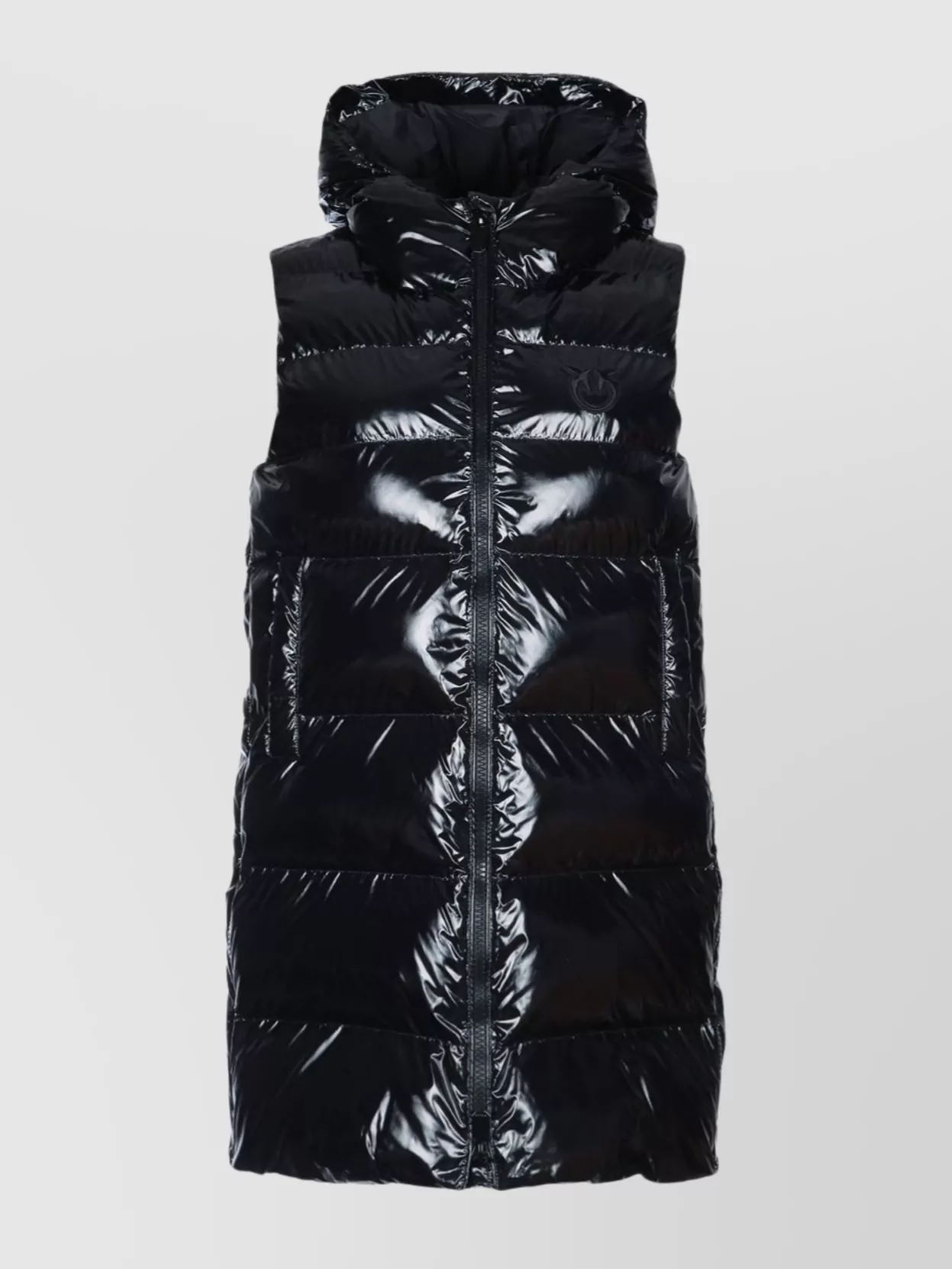 Pinko Hooded Sleeveless Quilted Jacket Shine In Black