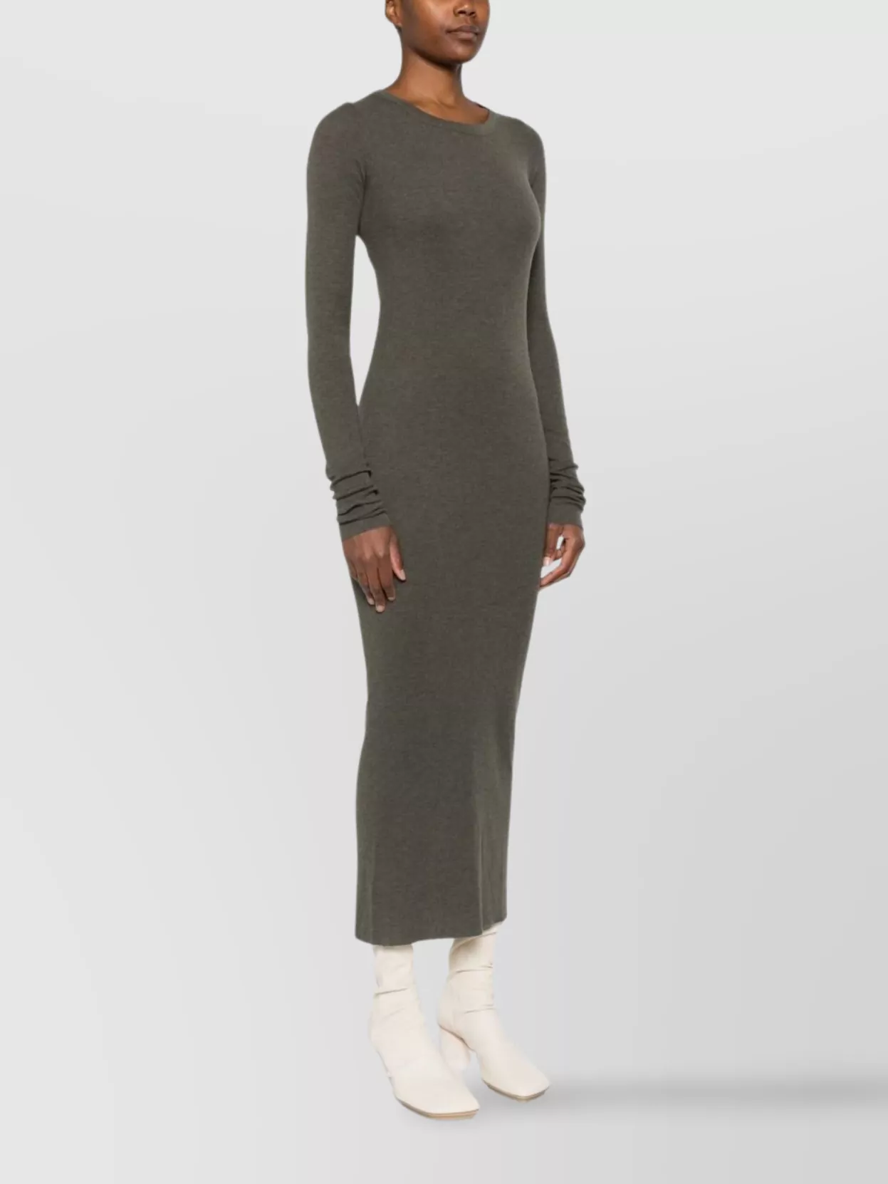 Rick Owens Maxi Dress With Ribbed Texture And Long Sleeves