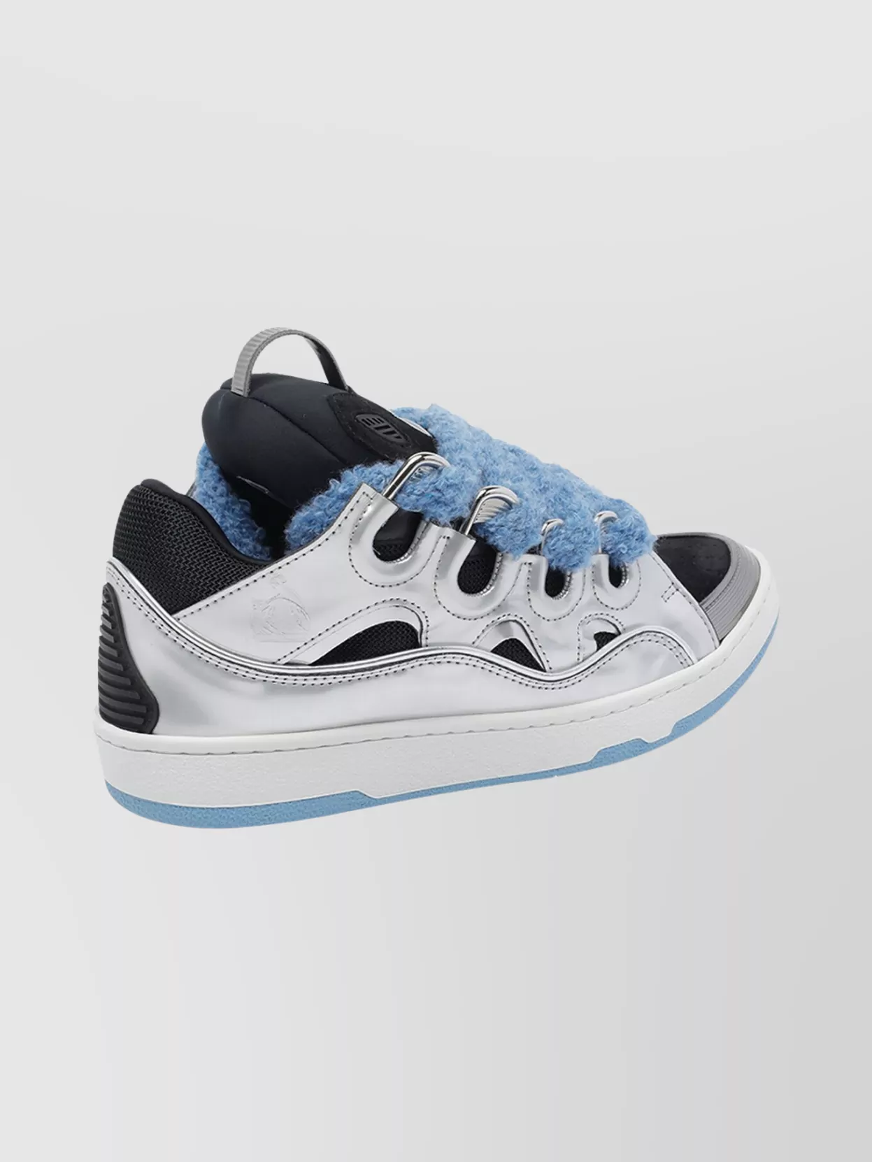 Lanvin Metallic Leather Curb Sneakers With Fur Detail