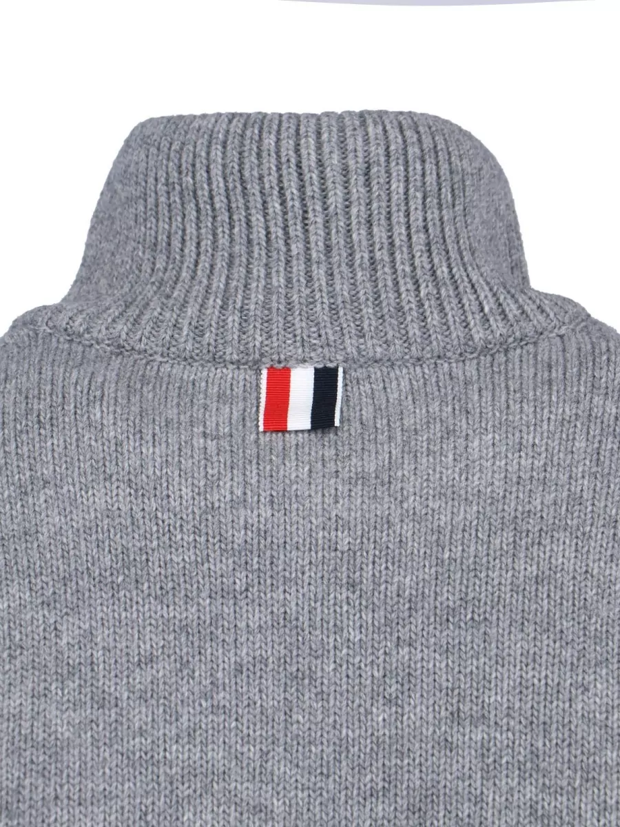 Thom Browne Virgin Wool Ribbed Zip Sweater