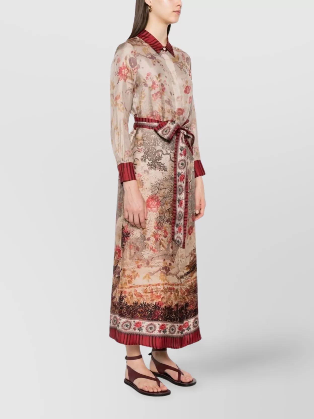 Pierre Louise Mascia Floral Print Long Sleeve Dress With Slit