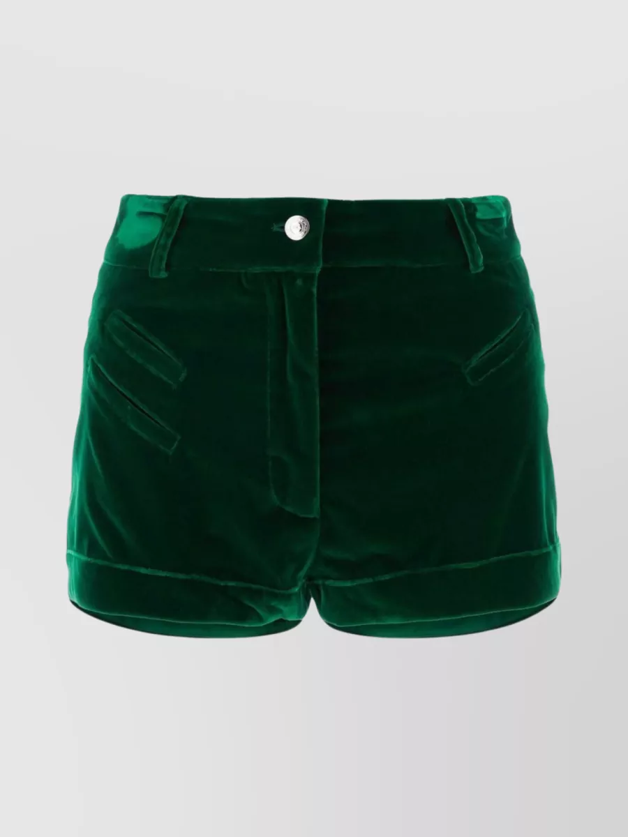 Shop Etro Velvet Belted Shorts With Pockets In Green