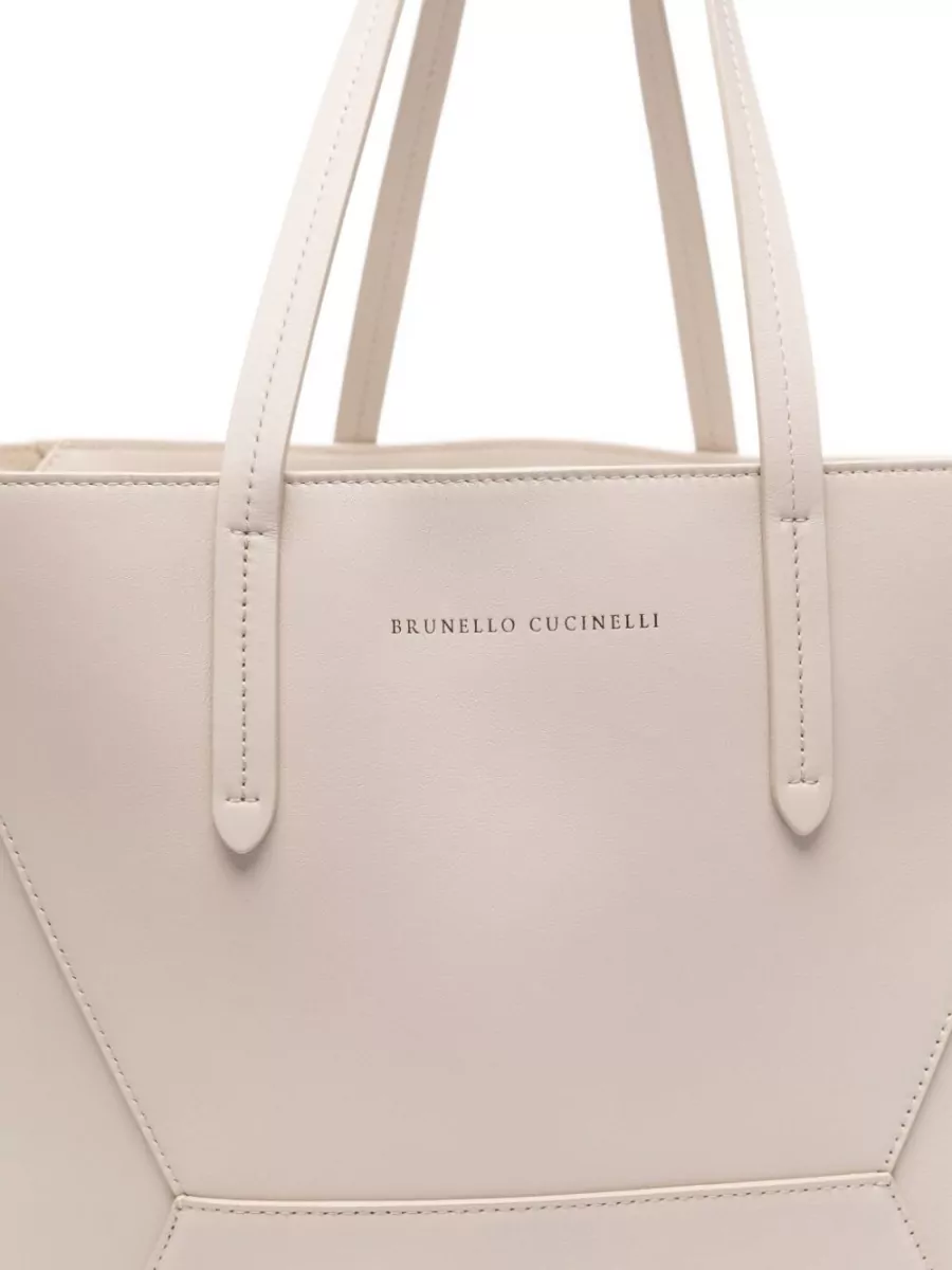 Brunello Cucinelli Leather Tote Bag Geometric Panel Design