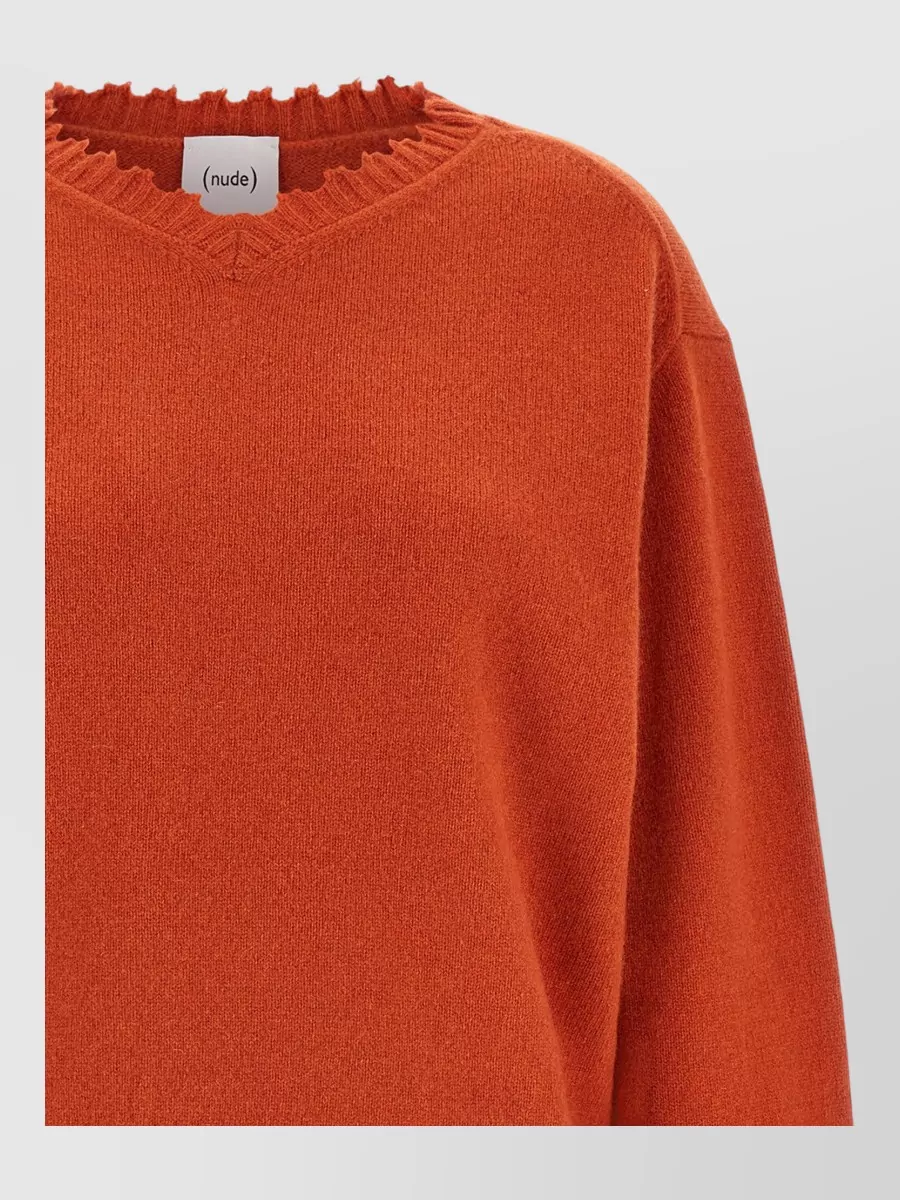 Nude Cashmere V-Neck Fringed-Hem Sweater
