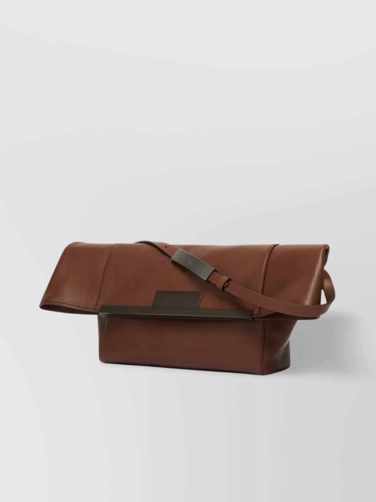 Max Mara Folded Leather Clutch Bag With Shoulder Strap In Brown