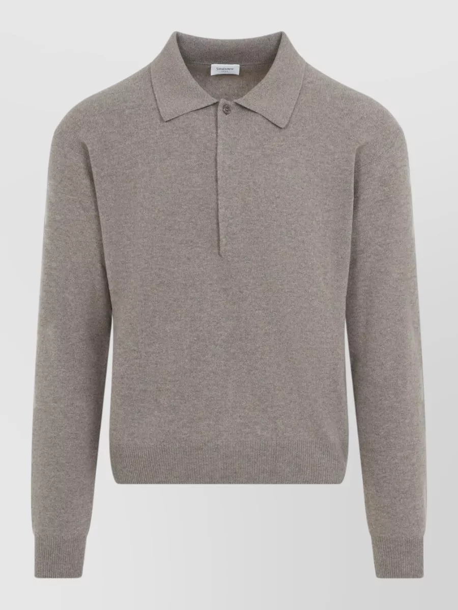 Saint Laurent Wool long-sleeve ribbed knit polo shirt