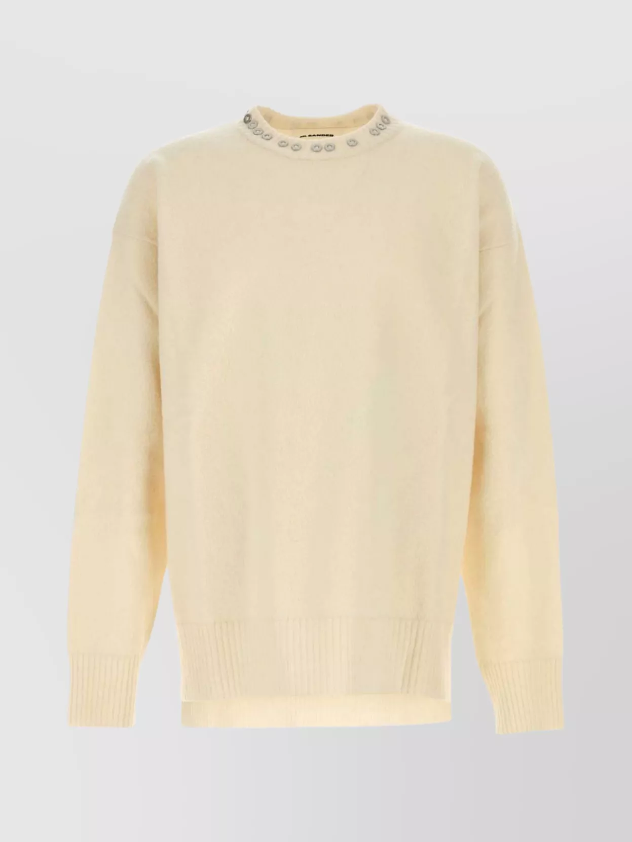 Jil Sander Wool Sweater Featuring Embellished Neckline In Neutral