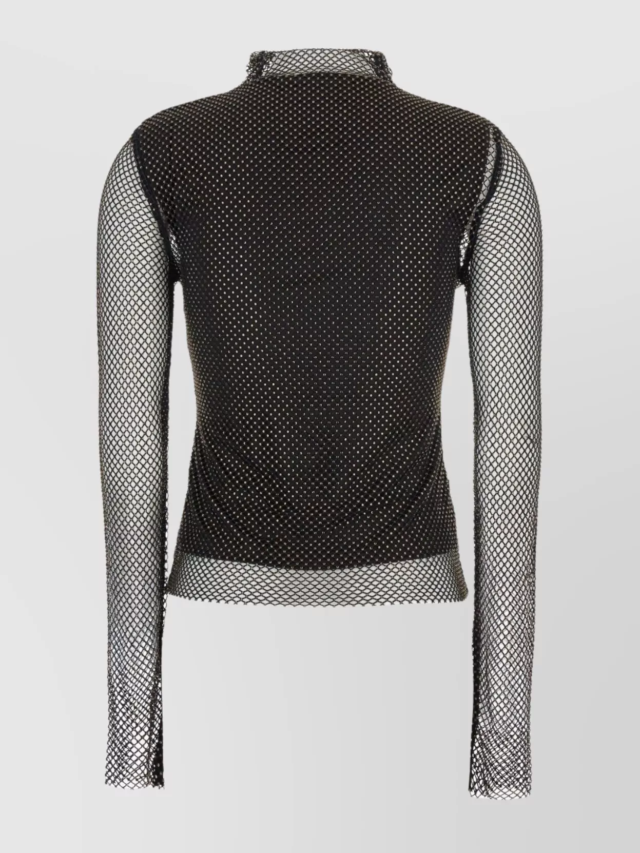 Sportmax Sheer Fishnet Long-sleeve Fitted Top With High Neck In Black