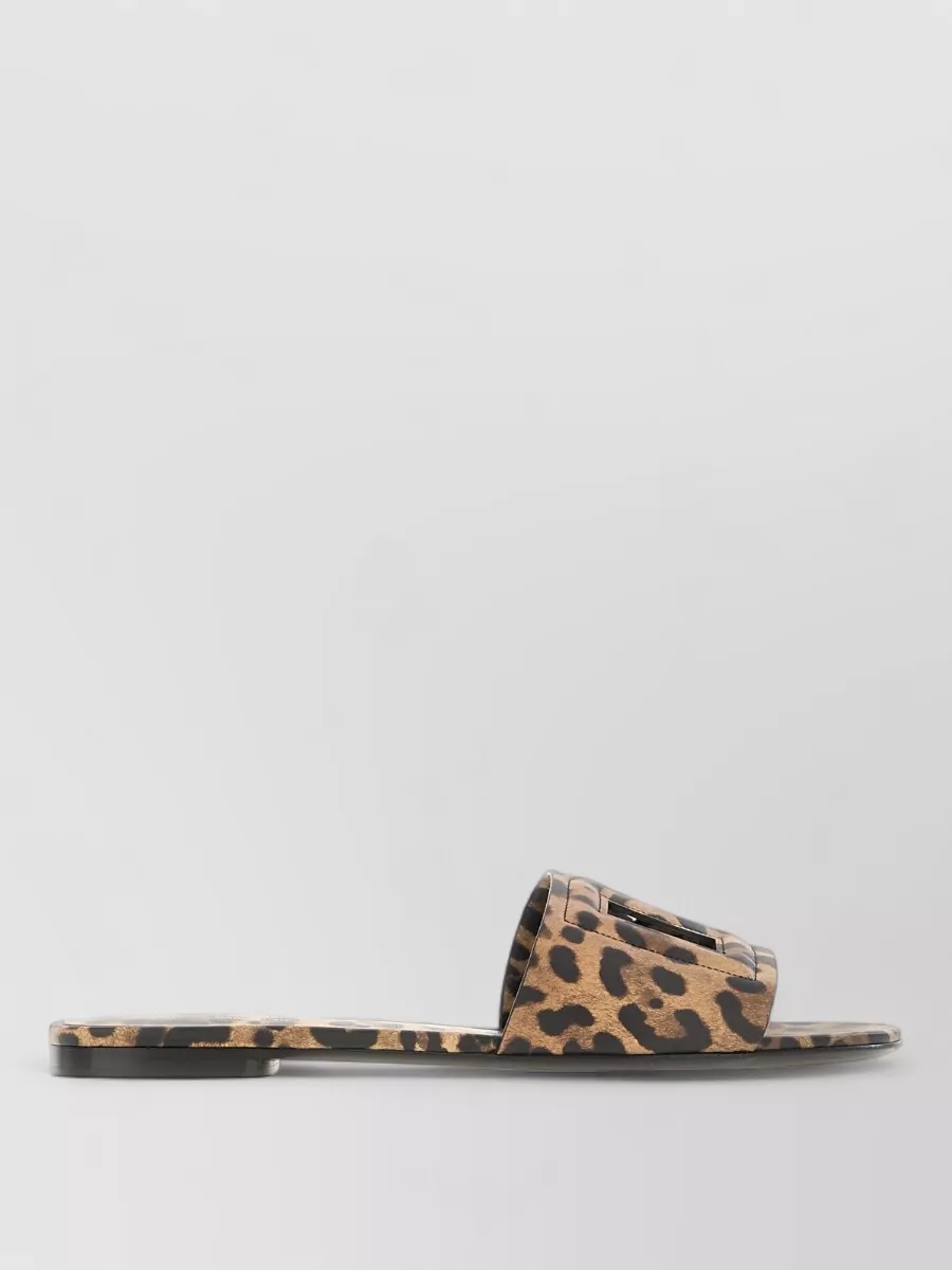 Dolce&Gabbana Leopard-Print Leather Flat Slides